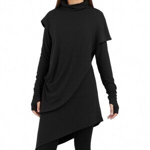 Asymmetrical Solid Black Mock Neck/Turtleneck Dress